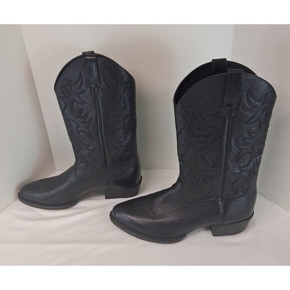 Ariat Men's 14D Heritage R Toe Western Cowboy Boots Black Deertan 10002218 EUC - Picture 1 of 16